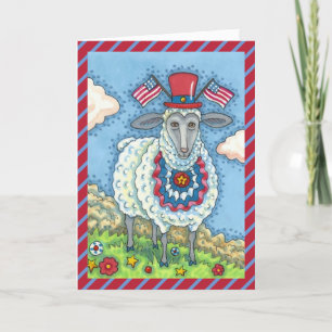 TARJETA FESTIVA CUARTO PATRIÓTICO DE JULIO OVEJA, ARTE DE PUEBLO D