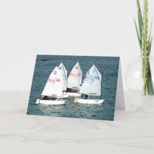 Tarjeta Festiva Cuatro barcos de vela Optimist