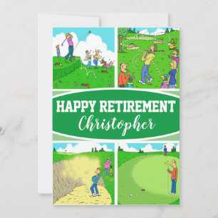 Tarjeta Festiva Cuatro caricaturas divertidas de golfistas en una