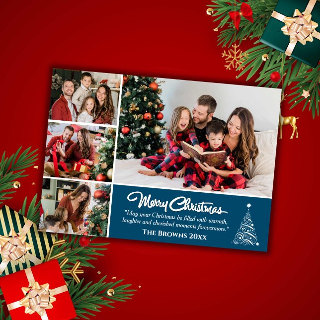 Tarjeta Festiva Cuatro fotógrafos modernos y lindos Navidades azul (Front )