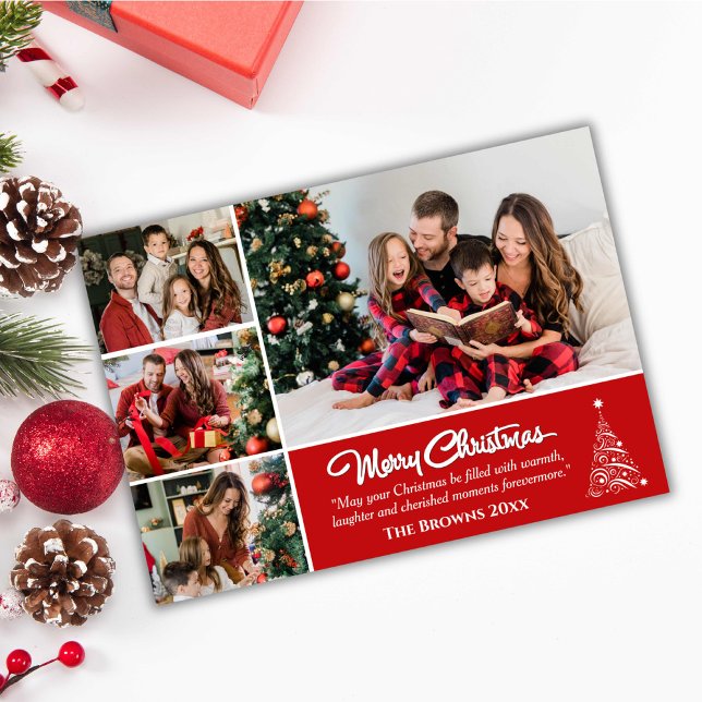 Tarjeta Festiva Cuatro fotógrafos modernos y lindos Navidades rojo (Front )