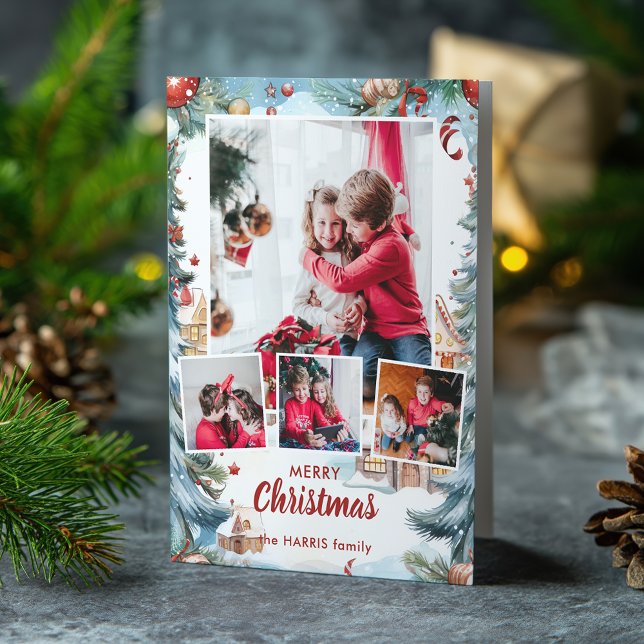 Tarjeta Festiva Cuatro fotos de la villa de la nieve del invierno  (Subido por el creador)