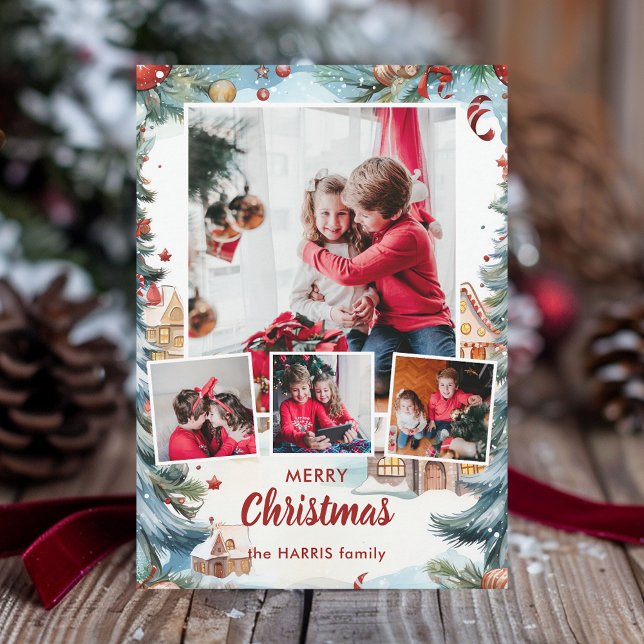 Tarjeta Festiva Cuatro fotos de la villa de la nieve del invierno  (Subido por el creador)