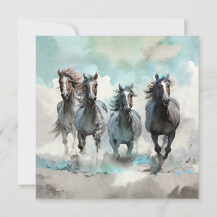 Tarjeta Festiva Cuatro Mustangs Salvajes Galopan a Través de la Pr
