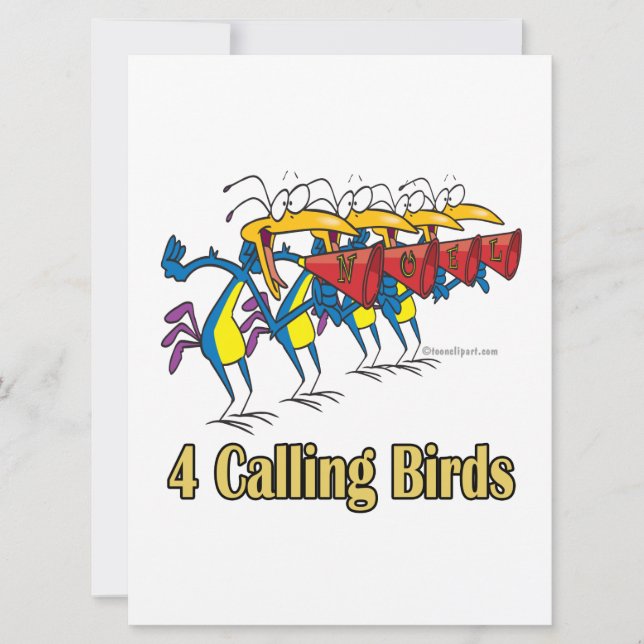 Tarjeta Festiva cuatro pájaros llamantes cuarto día de navidades (Anverso)
