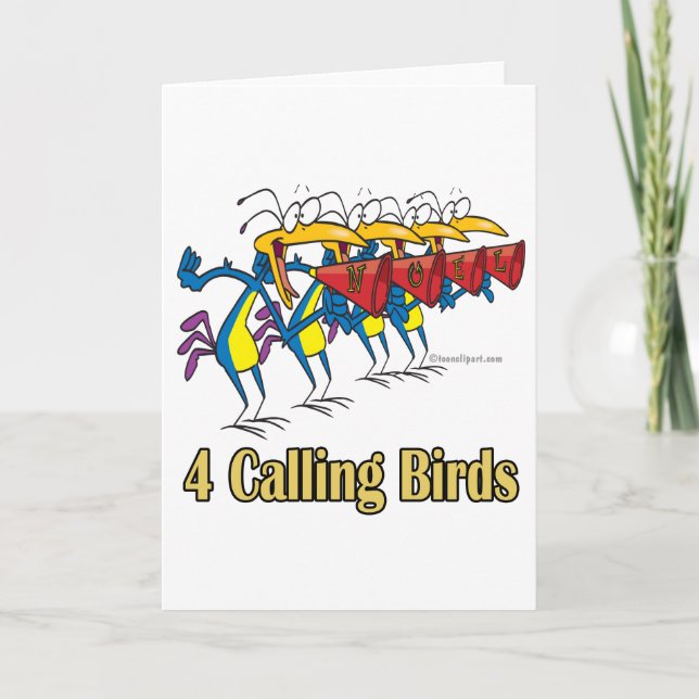 Tarjeta Festiva cuatro pájaros que llaman cuarto día de navidades (Anverso)