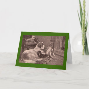 Tarjeta Festiva Cuatro perros por el hogar