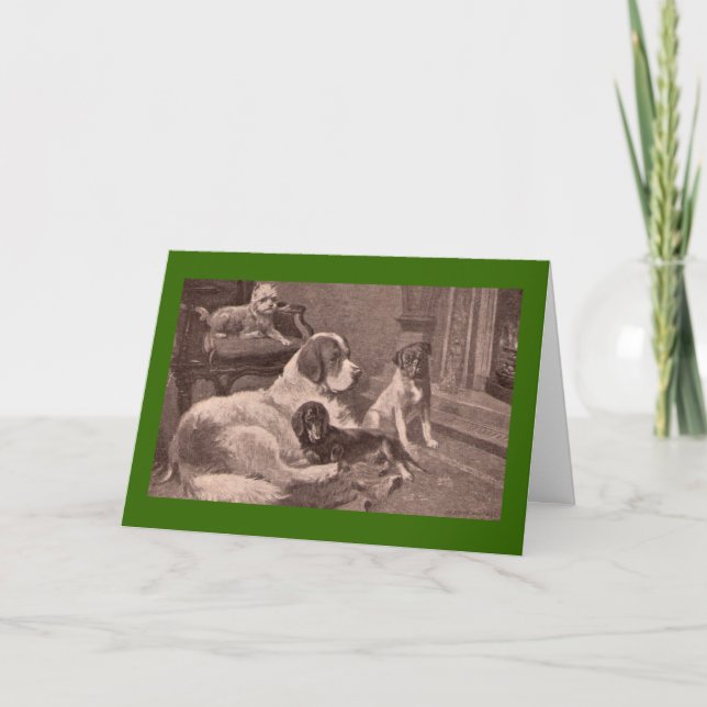 Tarjeta Festiva Cuatro perros por el hogar (Anverso)