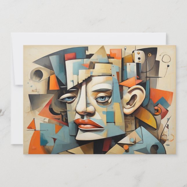 Tarjeta Festiva Cubismo de época Art Gracioso Abstrado En Cualquie (Anverso)
