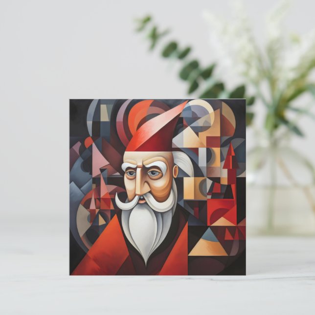 Tarjeta Festiva Cubismo de Santa Claus (Anverso de pie)