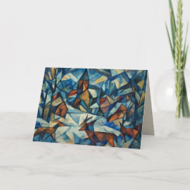 Tarjeta Festiva Cubist Expressionist Winter Village Greeting Card