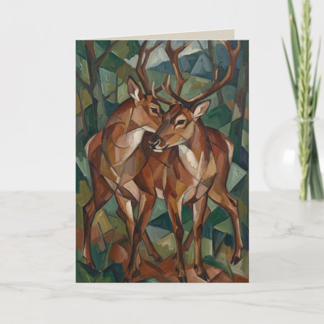 Tarjeta Festiva Cubist Style Reindeer Greeting Card (Anverso)