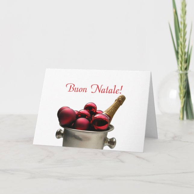 Tarjeta Festiva cubo de cartas de navidades italianos con champán (Anverso)