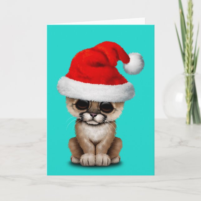 Tarjeta Festiva Cubo de cugar lindo con sombrero de Santa (Anverso)
