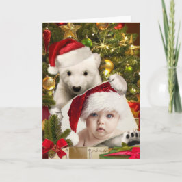Tarjeta Festiva Cubo de oso polar sujetando tu foto a Navidades