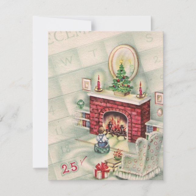 Tarjeta Festiva Cuenta regresiva del calendario navideño vintage (Anverso)