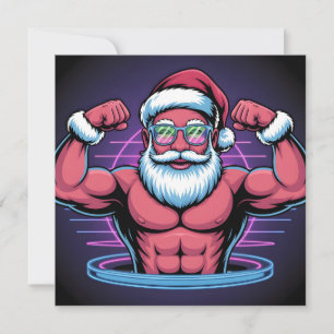 Tarjeta Festiva Cuerpo musculoso de Papá Noel Ilustración de fisic