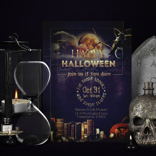 Tarjeta Festiva Cuervo Gótico Espeluznante en Luna Llena Halloween