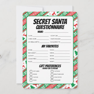 Tarjeta Festiva Cuestionario secreto de regalo de Santa Claus