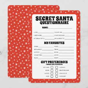 Tarjeta Festiva Cuestionario secreto de regalo de Santa Claus