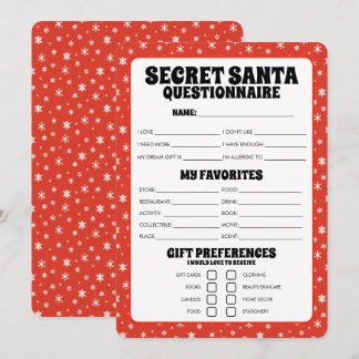 Tarjeta Festiva Cuestionario secreto de regalo de Santa Claus