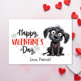 Tarjeta Festiva Cuidada acuarela Black Puppy Feliz San Valentín