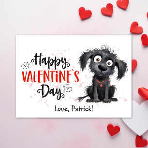 Tarjeta Festiva Cuidada acuarela Black Puppy Feliz San Valentín