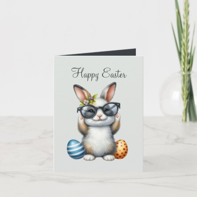 Tarjeta Festiva Cuidada acuarela Conejo de Pascua agregar mensaje  (Anverso)