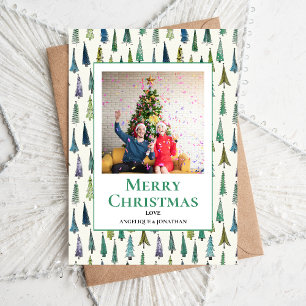 Tarjeta Festiva Cuidada acuarela de la foto del patrón de árbol de