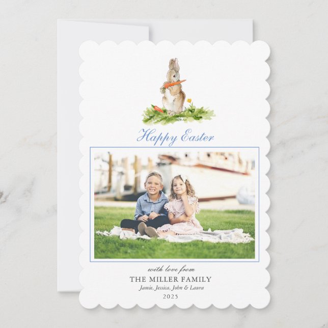 Tarjeta Festiva Cuidada acuarela del conejito de Pascua foto tarje (Anverso)