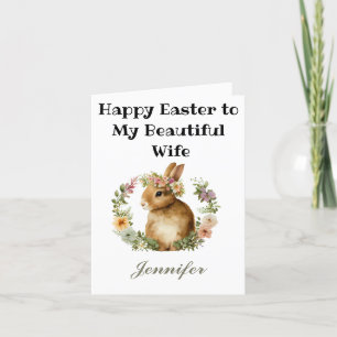 Tarjeta Festiva Cuidada acuarela feliz Pascua conejita floral espo
