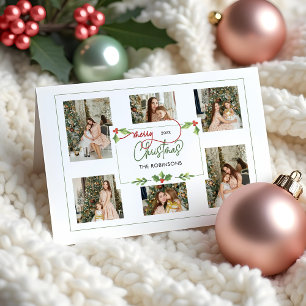 Tarjeta Festiva Cuidada acuarela Holly Merry Christmas Multi Photo