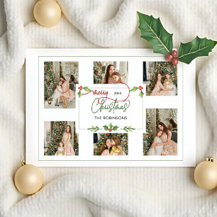 Tarjeta Festiva Cuidada acuarela Holly Merry Christmas Multi Photo