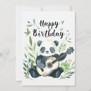 Tarjeta Festiva Cuidada acuarela Panda tocando guitarra Cumpleaños