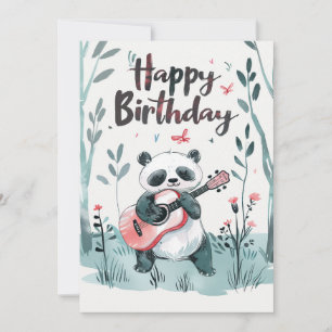Tarjeta Festiva Cuidada acuarela Panda tocando guitarra Cumpleaños