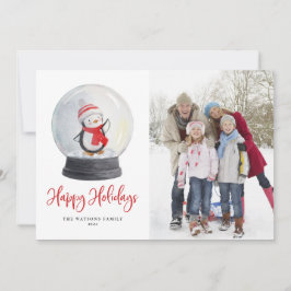 Tarjeta Festiva Cuidada acuarela Penguin Nieve Globe Foto