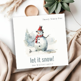 Tarjeta Festiva Cuidada acuarela Snowman deja que nieva a Navidade