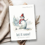 Tarjeta Festiva Cuidada acuarela Snowman deja que nieva a Navidade<br><div class="desc">Si necesitas más personalización,  por favor,  no dudes en enviarme un mensaje a yellowfebstudio@gmail.com.</div>