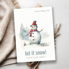 Tarjeta Festiva Cuidada acuarela Snowman deja que nieva a Navidade