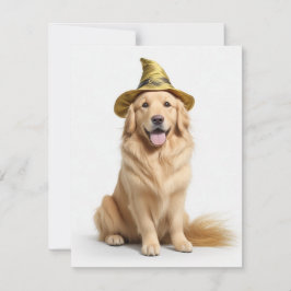 Tarjeta Festiva Cuidada Bruja de Golden Retriever