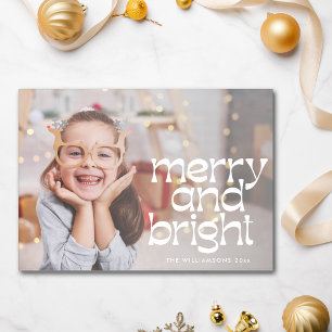 Tarjeta Festiva Cuidada Merry Bright Texto foto superpuesta