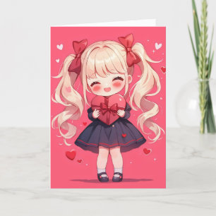 Tarjeta Festiva Cuidada Niña Anime Amor