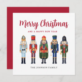 Tarjeta Festiva Cuidada Red Nutcracker Merry Christmas Square