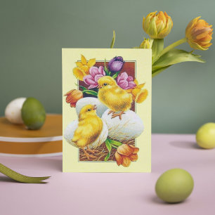 Tarjeta Festiva Cuidada retro vintage Pascua chick agregar mensaje