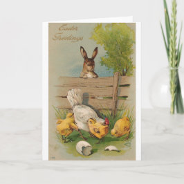 Tarjeta Festiva Cuidada Vintage Easter Greetings Card Bunny and Ch