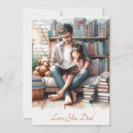 Tarjeta Festiva Cuidado padre e hija tiempo de lectura acuarela