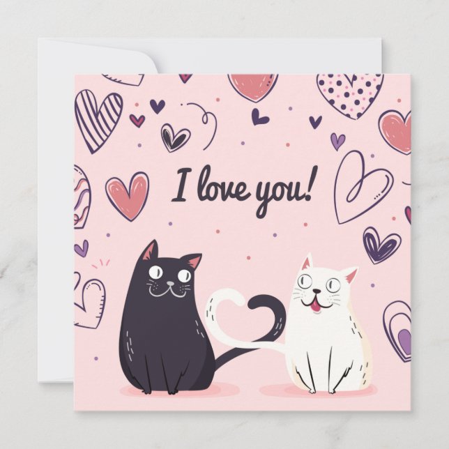 Tarjeta Festiva Cuidados gatos de amor (Anverso)