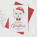 Tarjeta Festiva Cuidados Navidades británicos de gatos cortos<br><div class="desc">Feliz Navidad! Envíe saludos de vacaciones a la familia y amigos con una tarjeta plana de Navidades con temática de gato. Cuenta con un ilustracion acuarela de un lindo gato británico de pelo corto con un sombrero de Santa y corbata de arco de escote. Los textos son totalmente editables. Personalice...</div>
