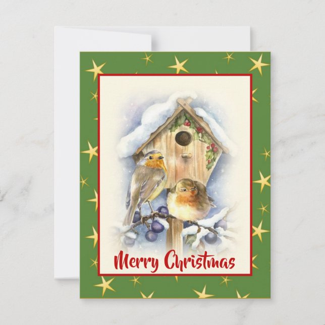 Tarjeta Festiva Cuidados Navidades de acuarela Dos Berries De Niev (Anverso)