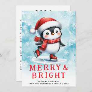 Tarjeta Festiva Cuidados Navidades Pingüino de Patinaje Hielo Bril